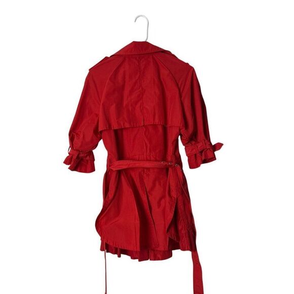 BCBGMAXAZRIA Womens Red Belted Trench Coat Medium Polyester - Picture 3 of 8